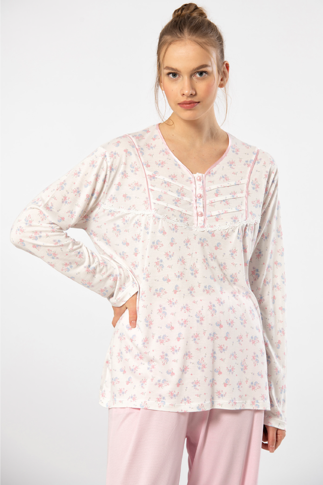 Türen Empirme Patli Battal Uzun Kollu Pijama Takimi