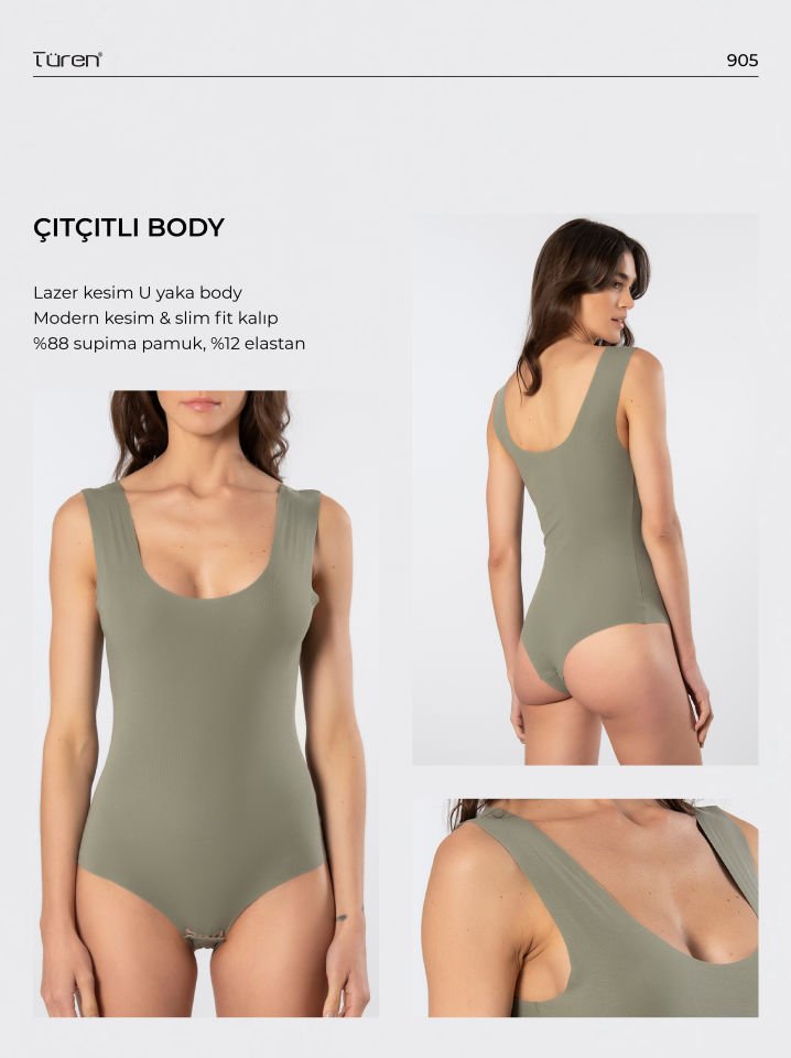 Türen Kadin Lazer Kesim Pamuklu Çitçitli Body