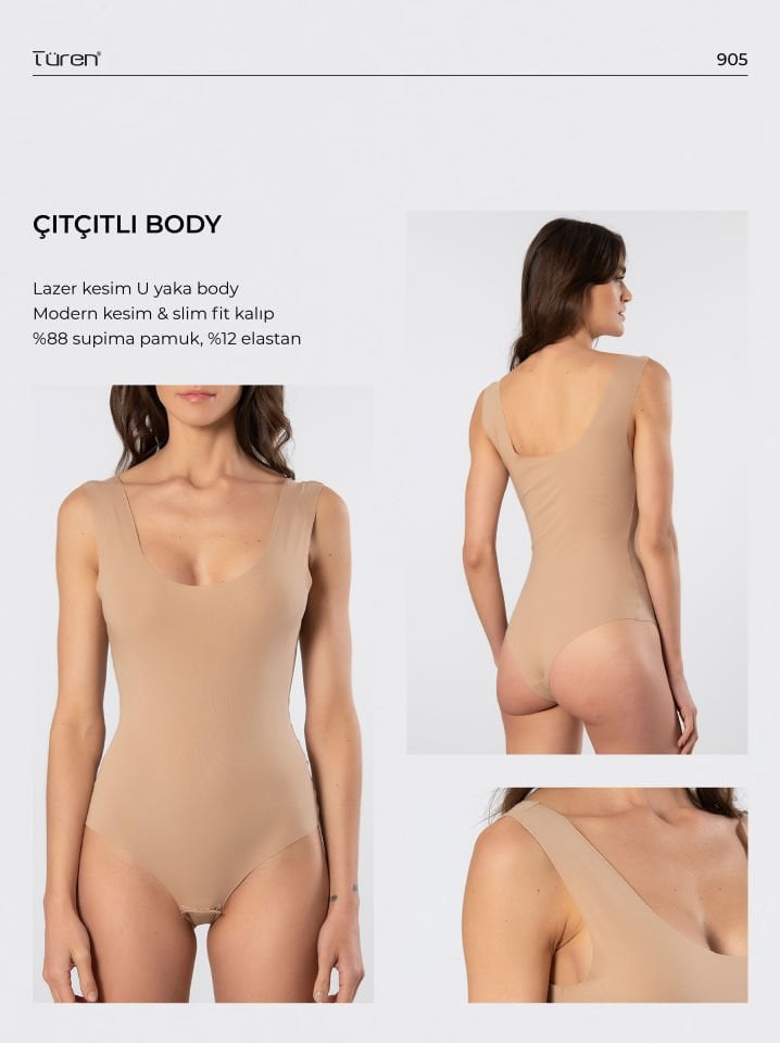 Türen Kadın Lazer Kesim Pamuklu Çıtçıtlı Body