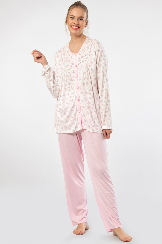 Türen Empirme Dügmeli Battal Uzun Kollu Pijama Takimi