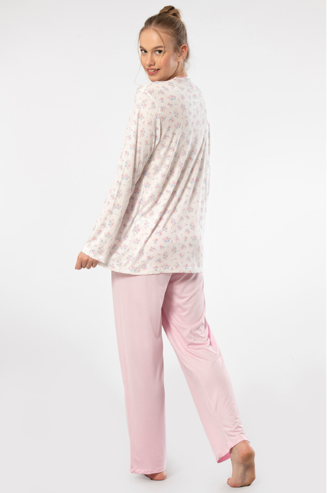 Türen Empirme Düğmeli Battal Uzun Kollu Pijama Takımı