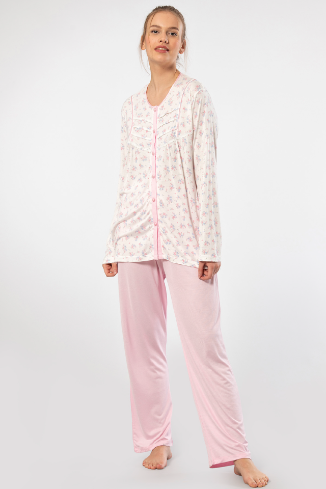 Türen Empirme Dügmeli Battal Uzun Kollu Pijama Takimi