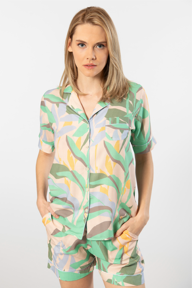 Türen Kadin Desenli Dokuma Sort Pijama Takimi