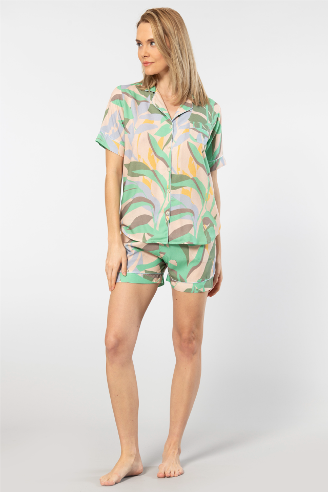 Türen Kadin Desenli Dokuma Sort Pijama Takimi