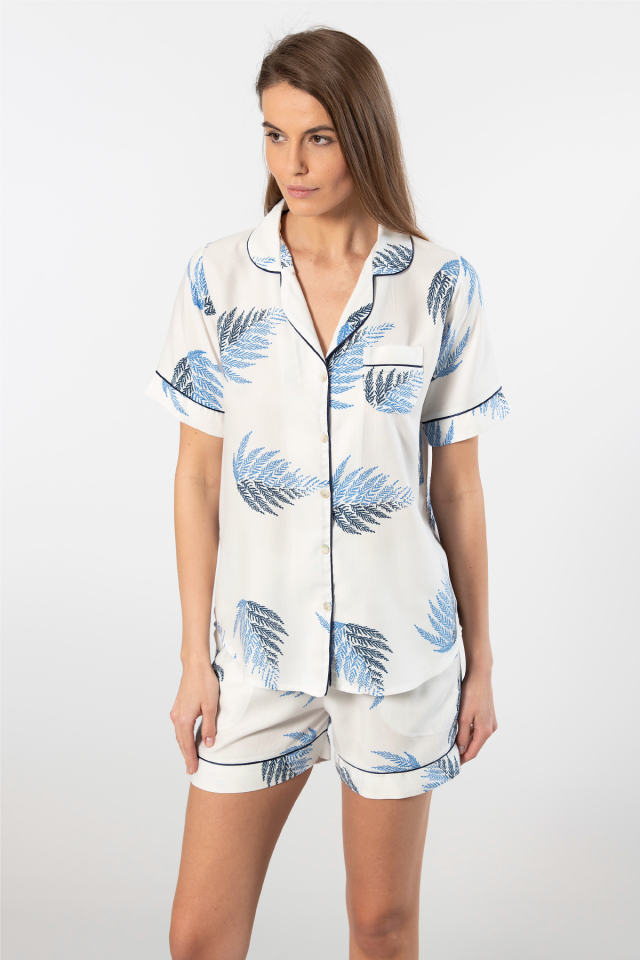 Türen Kadin Desenli Dokuma Sort Pijama Takimi