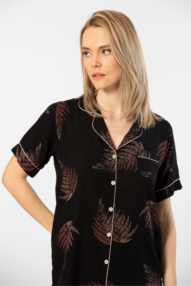 Türen Kadın Desenli Dokuma Şort Pijama Takımı