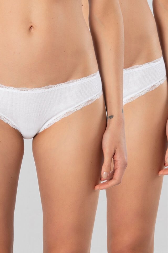 Türen Kadin Likrali Ribana Dantelli Bikini Külot 2'li Paket