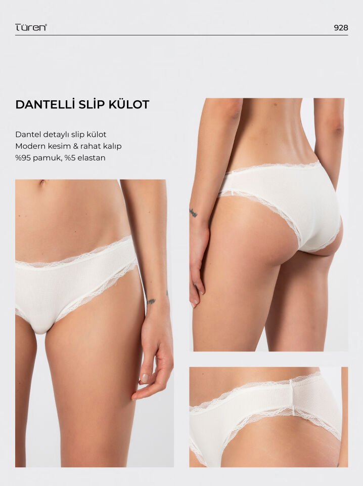 Türen Kadin Likrali Ribana Dantelli Bikini Külot 2'li Paket