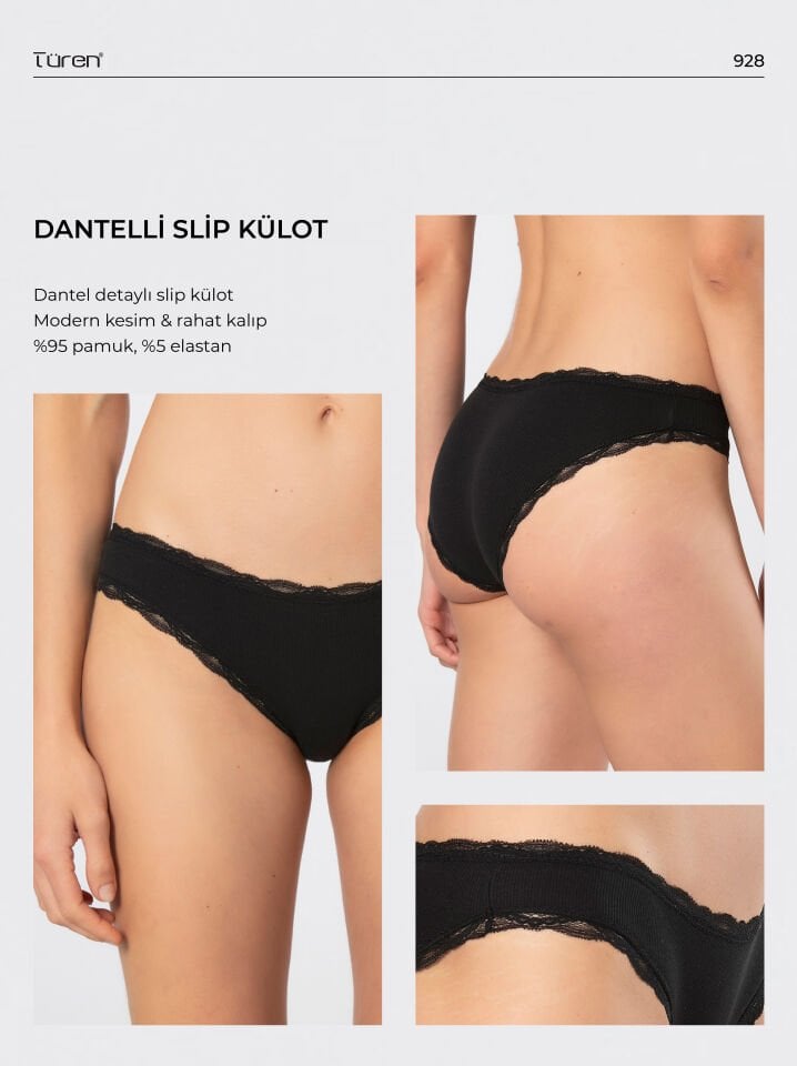 Türen Kadın Likralı Ribana Dantelli Bikini Külot 2'li Paket