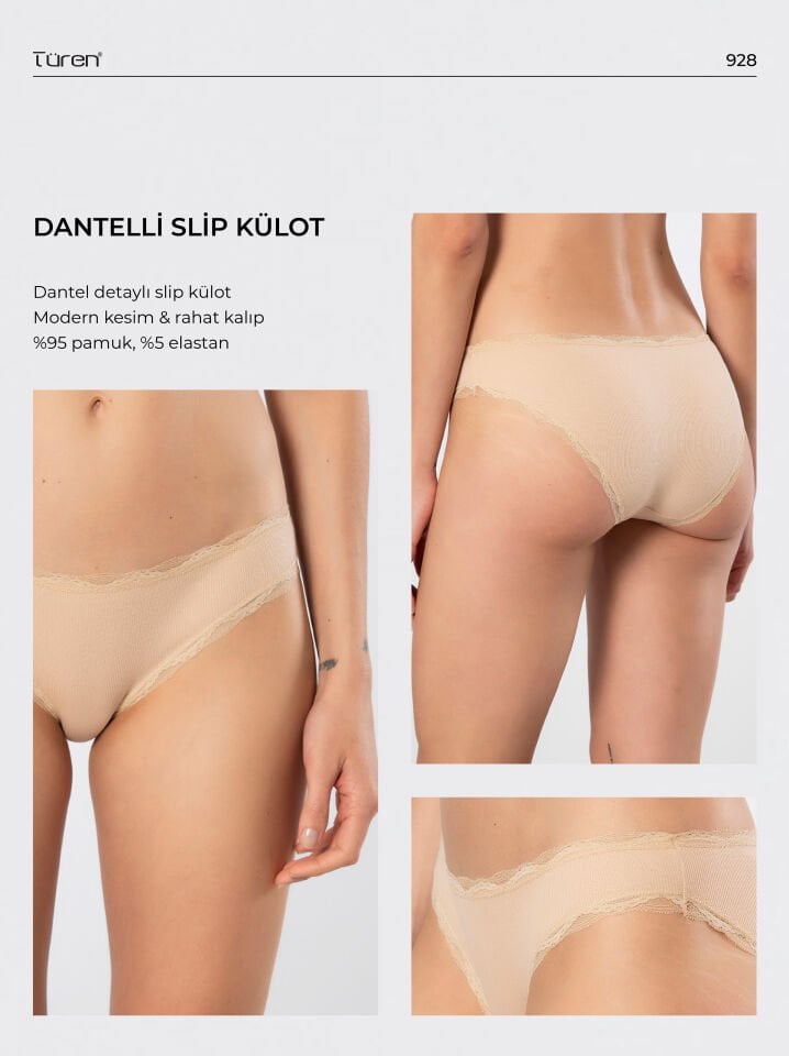 Türen Kadin Likrali Ribana Dantelli Bikini Külot 2'li Paket