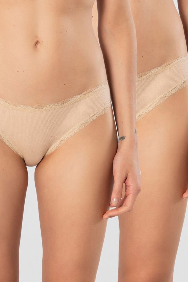 Türen Kadin Likrali Ribana Dantelli Bikini Külot 2'li Paket
