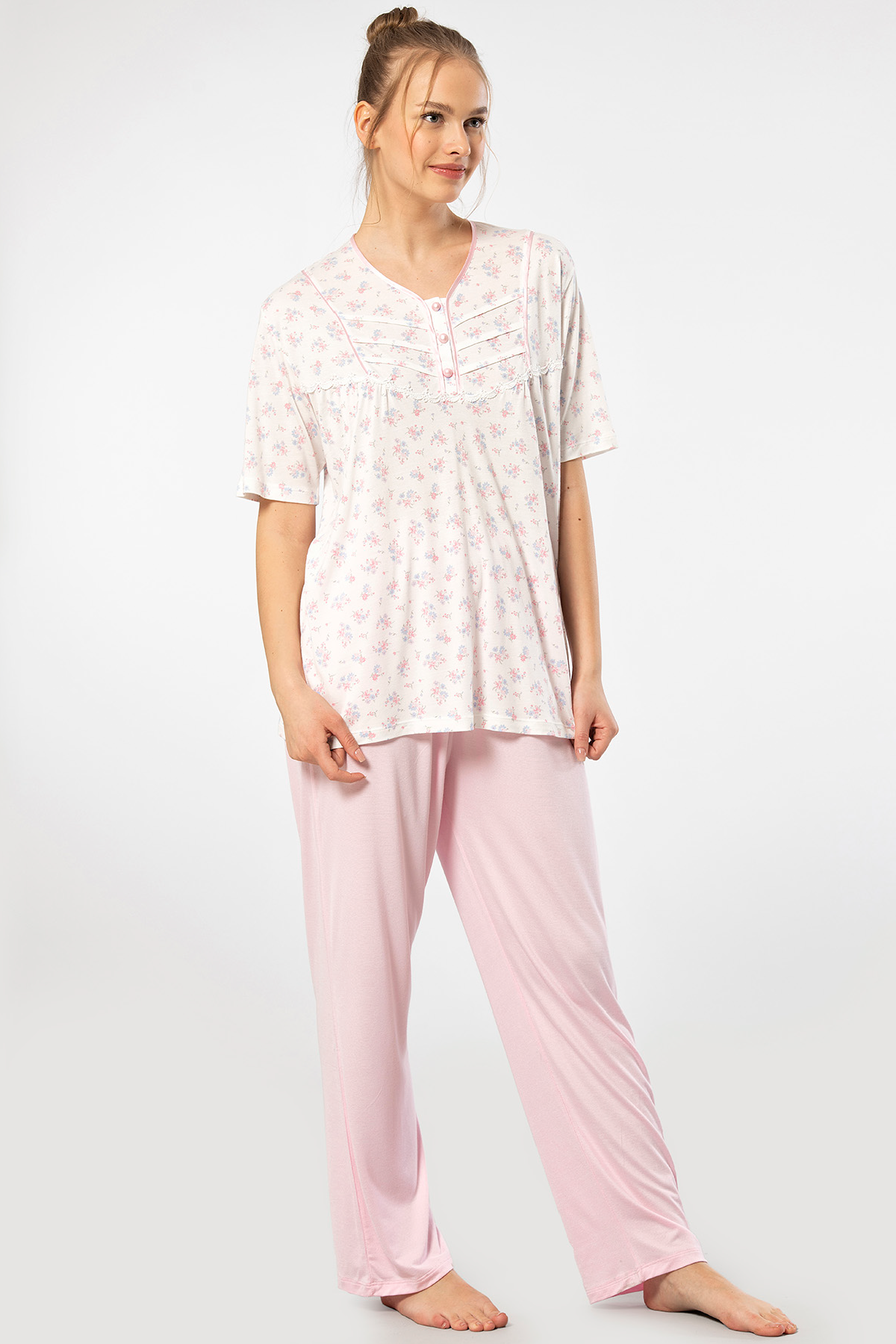 Türen Empirme Patli Battal Kisa Kollu Pijama Takimi