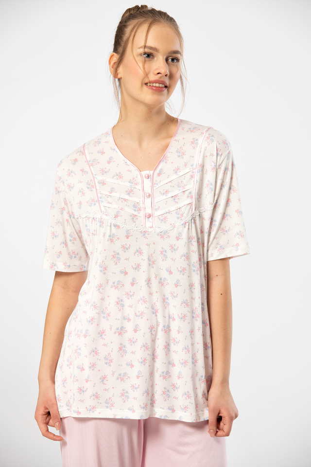 Türen Empirme Patli Battal Kisa Kollu Pijama Takimi