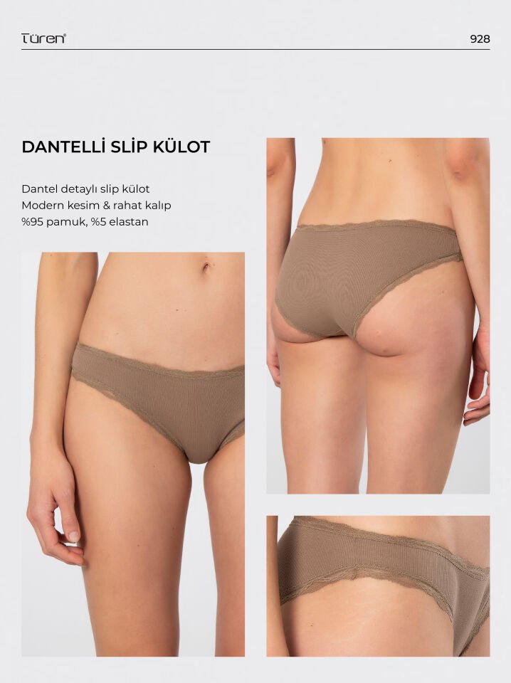 Türen Kadin Likrali Ribana Dantelli Bikini Külot 2'li Paket