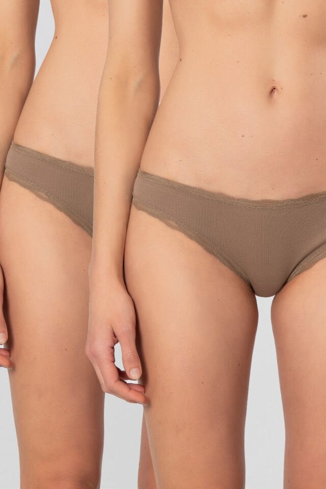 Türen Kadin Likrali Ribana Dantelli Bikini Külot 2'li Paket