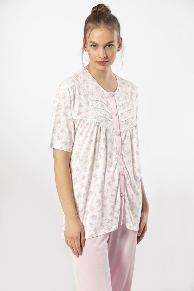 Türen Empirme Dügmeli Battal Kisa Kollu Pijama Takimi