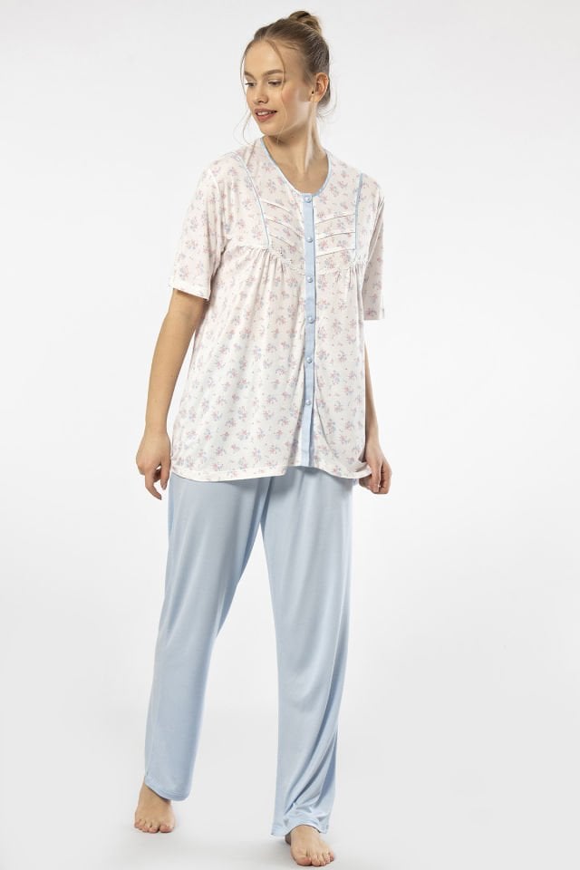 Türen Empirme Dügmeli Battal Kisa Kollu Pijama Takimi