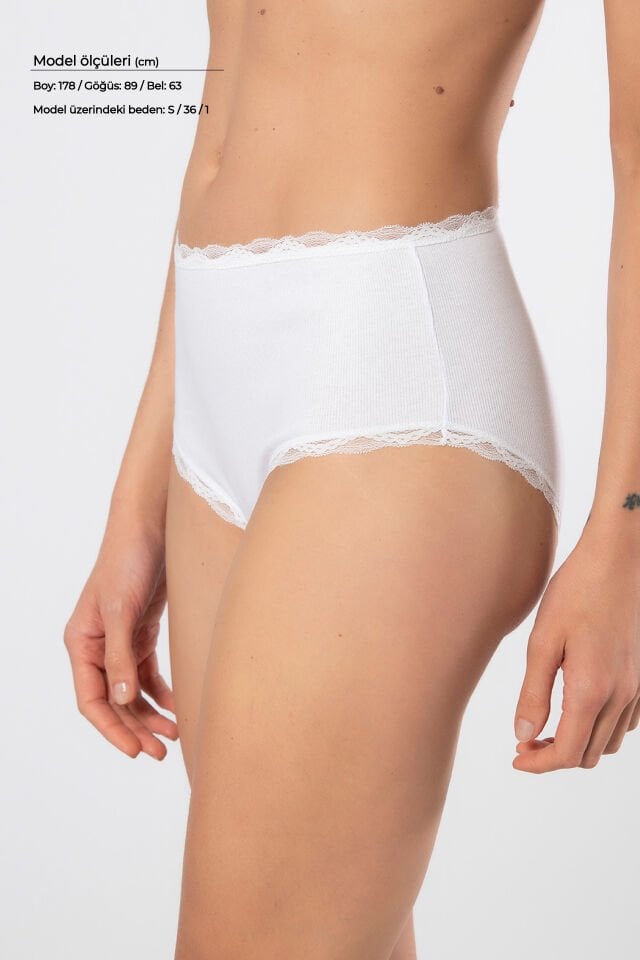 Türen Kadin Likrali Ribana Dantelli Yüksel Bel Külot 2'li Paket