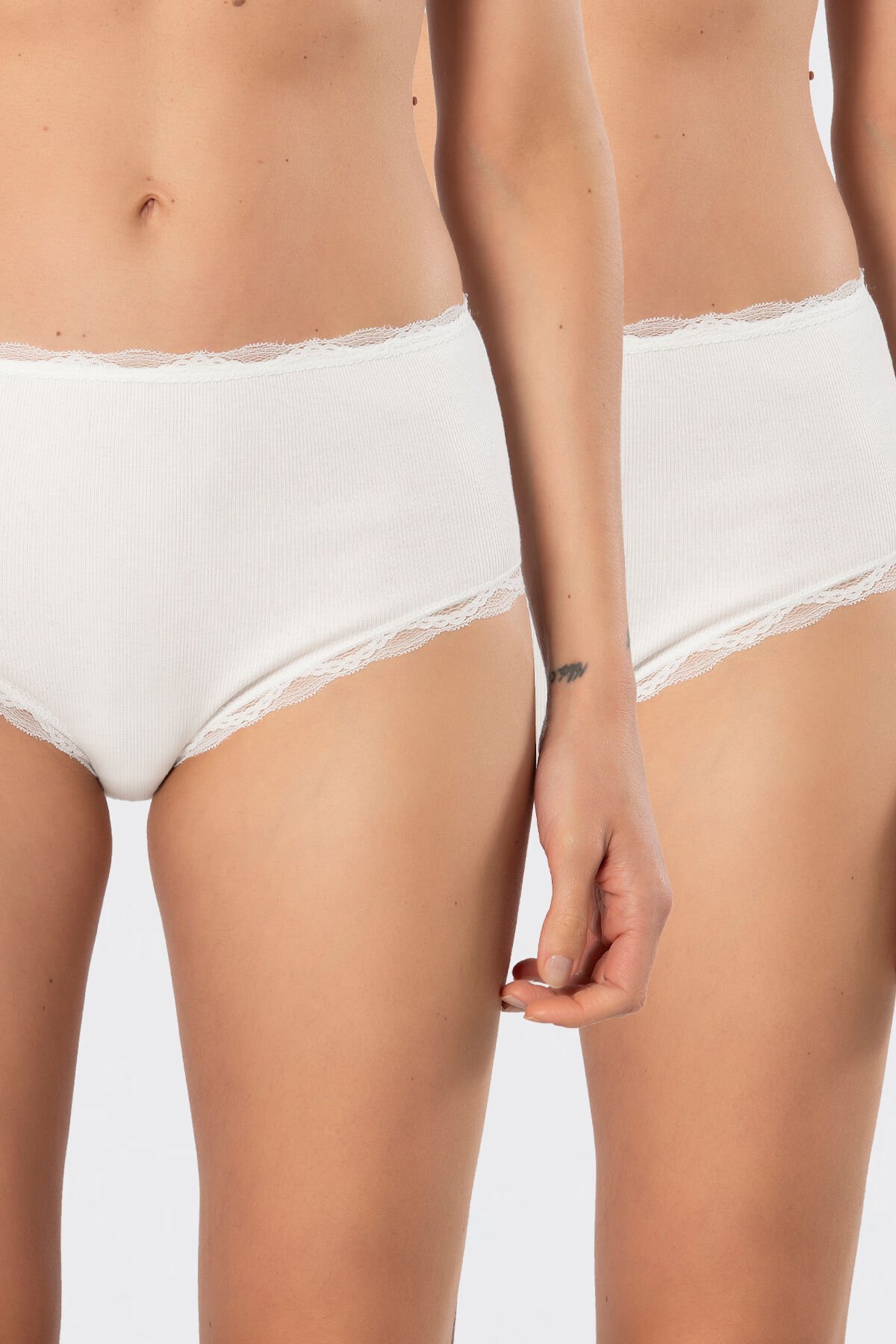 Türen Kadin Likrali Ribana Dantelli Yüksel Bel Külot 2'li Paket