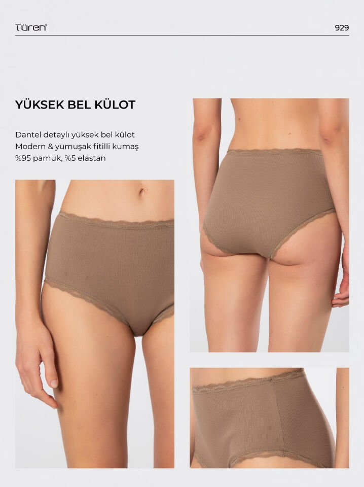 Türen Kadin Likrali Ribana Dantelli Yüksel Bel Külot 2'li Paket