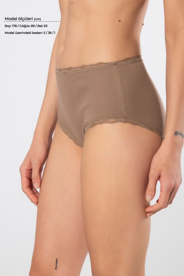 Türen Kadin Likrali Ribana Dantelli Yüksel Bel Külot 2'li Paket