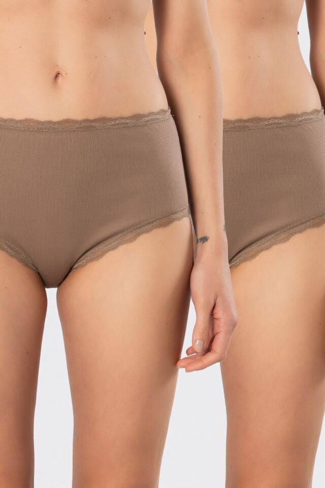 Türen Kadin Likrali Ribana Dantelli Yüksel Bel Külot 2'li Paket