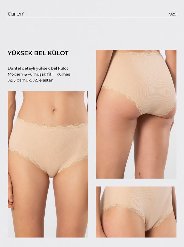 Türen Kadin Likrali Ribana Dantelli Yüksel Bel Külot 2'li Paket