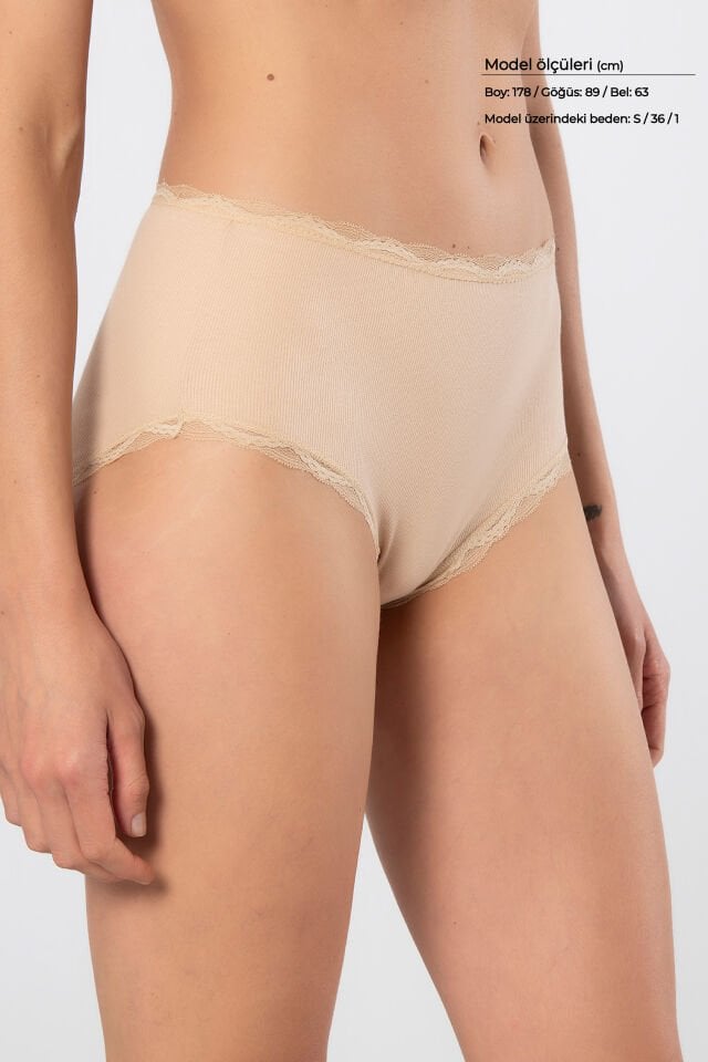 Türen Kadin Likrali Ribana Dantelli Yüksel Bel Külot 2'li Paket