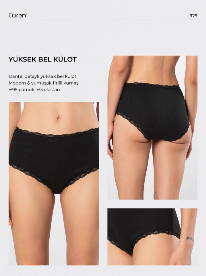 Türen Kadin Likrali Ribana Dantelli Yüksel Bel Külot 2'li Paket