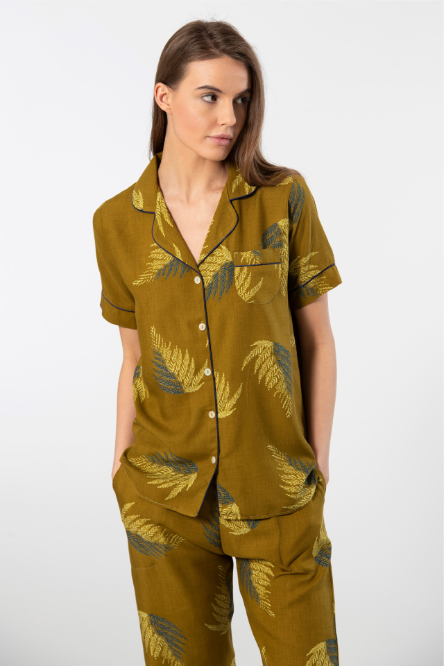 Türen Kadın Desenli Kısa Kol Dokuma Pijama Takımı