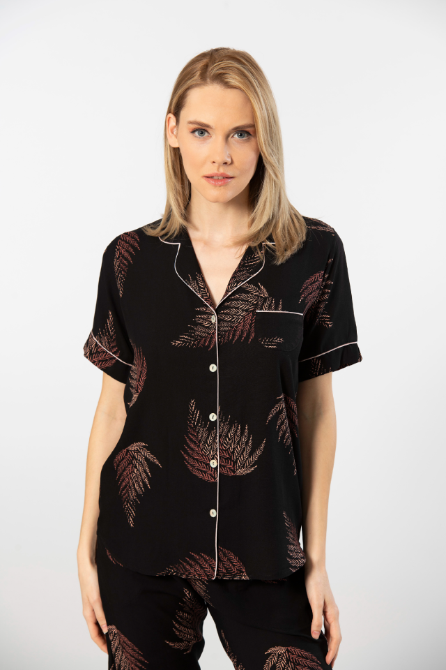 Türen Kadin Desenli Kisa Kol Dokuma Pijama Takimi