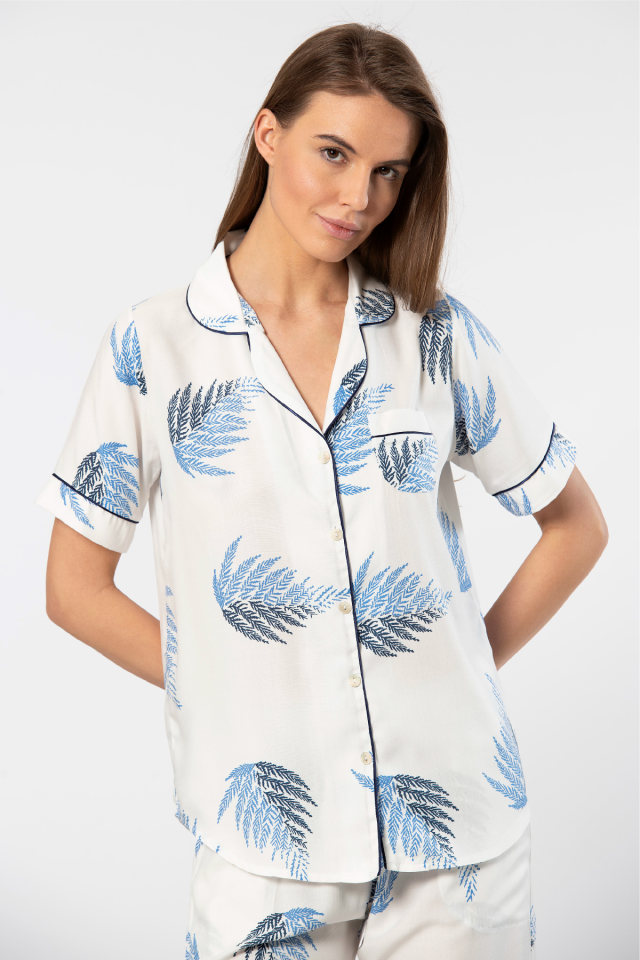 Türen Kadin Desenli Kisa Kol Dokuma Pijama Takimi