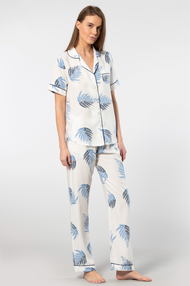 Türen Kadın Desenli Kısa Kol Dokuma Pijama Takımı