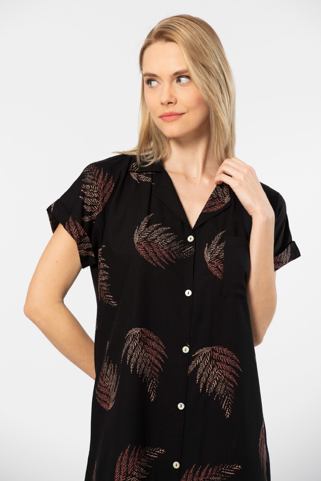 Türen Kadın Desenli Dokuma Düğmeli Elbise