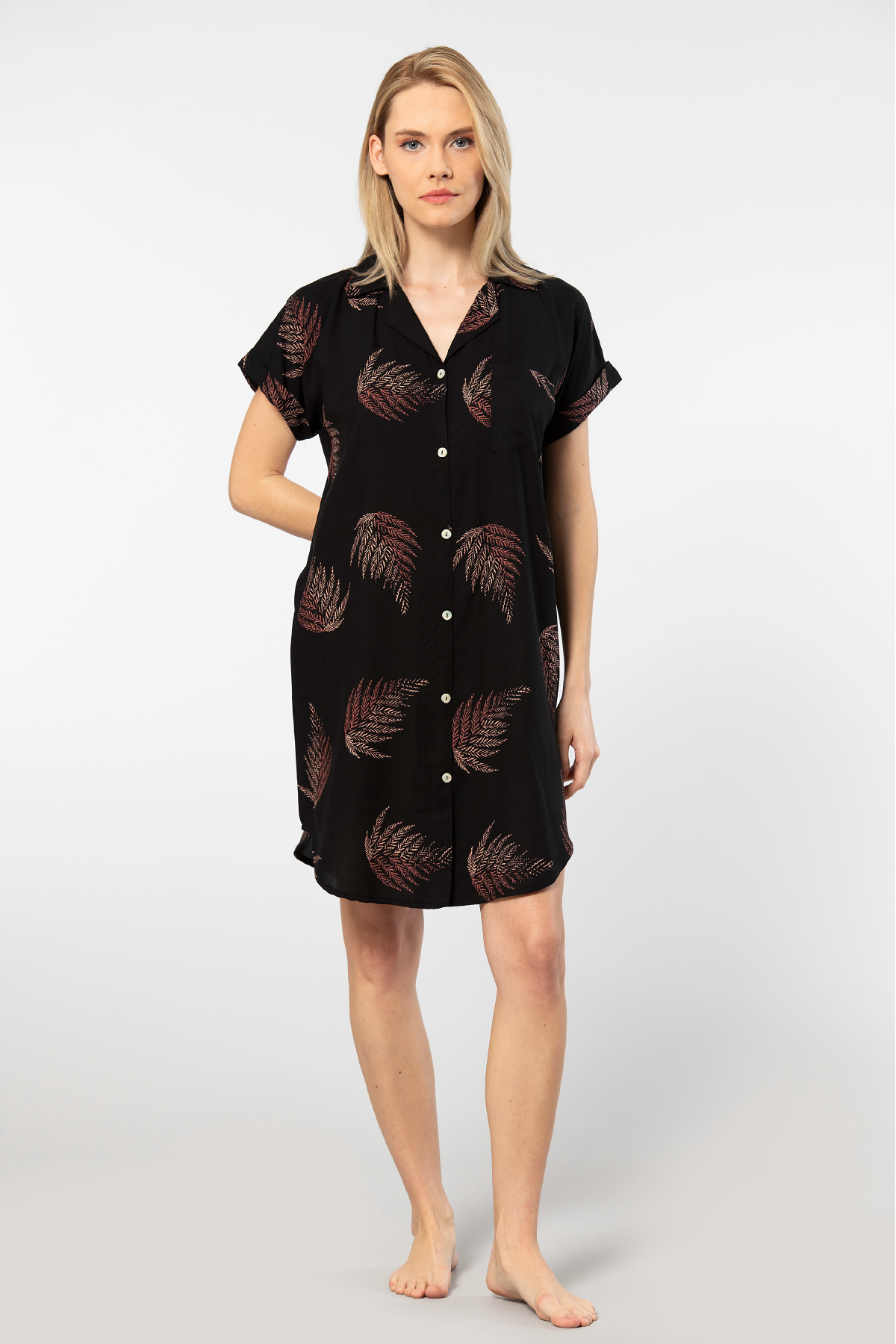 Türen Kadin Desenli Dokuma Dügmeli Elbise