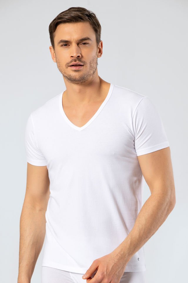 Cacharel Erkek Derin V Yaka Likrali T-shirt