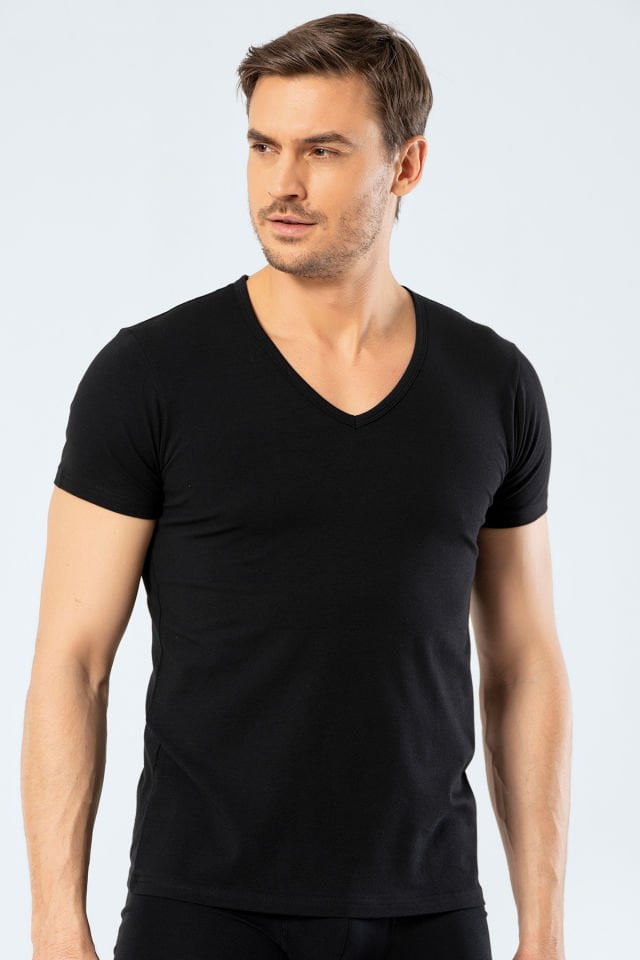 Cacharel Erkek Derin V Yaka Likrali T-shirt