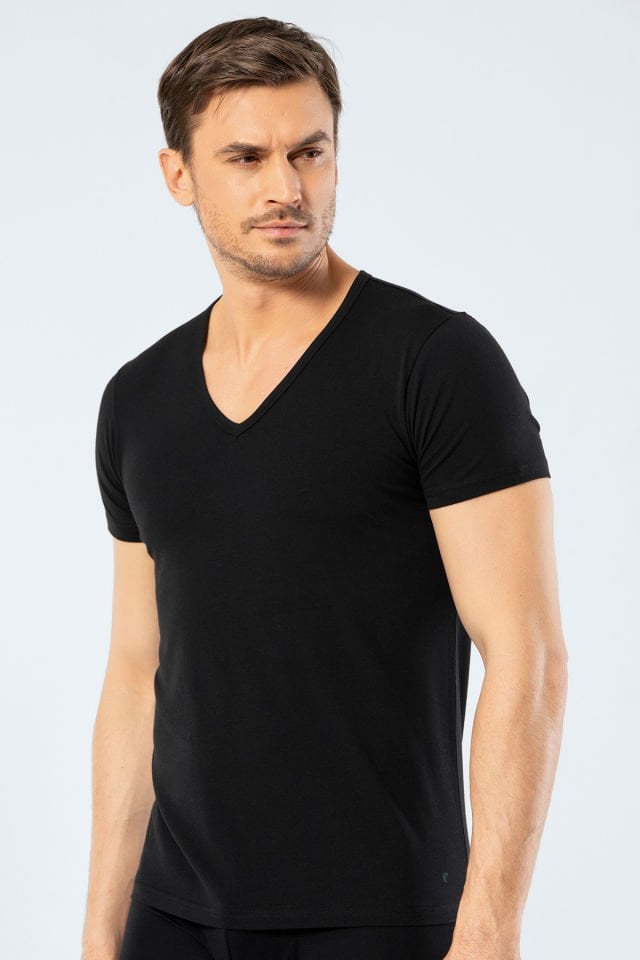 Cacharel Erkek Derin V Yaka Likrali T-shirt