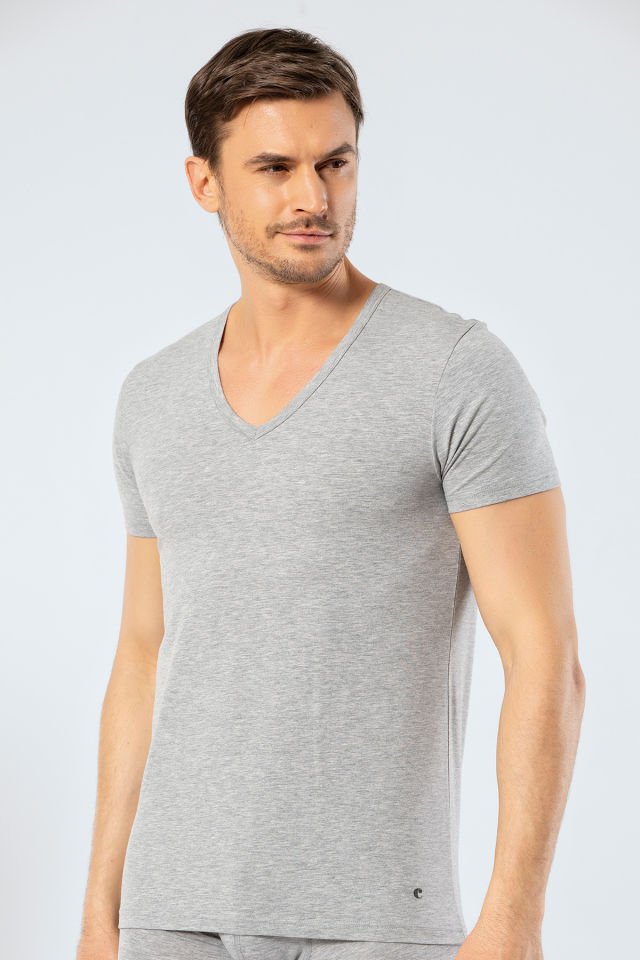 Cacharel Erkek Derin V Yaka Likrali T-shirt