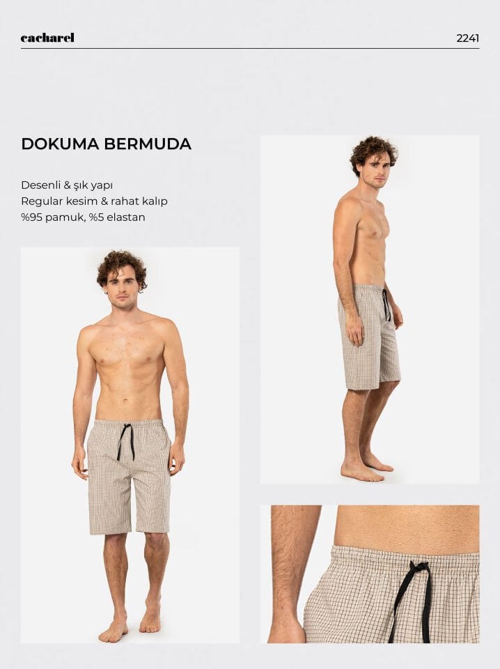 Cacharel Erkek Dokuma Bermuda Tek Alt