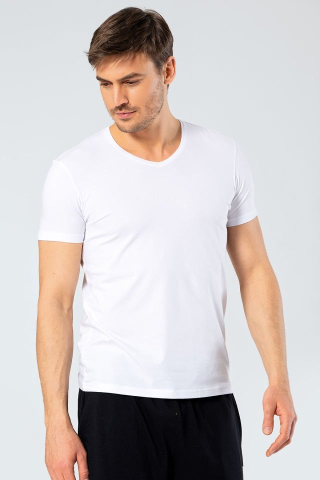 Cacharel Erkek V Yaka Likrali T-shirt