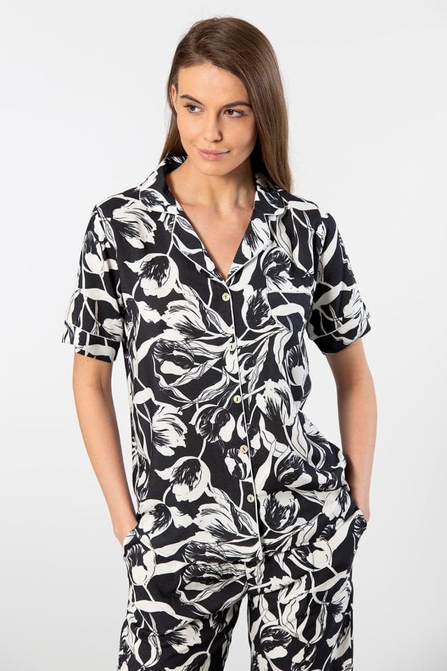 Türen Kadin Desenli Kisa Kol Dokuma Pijama Takimi