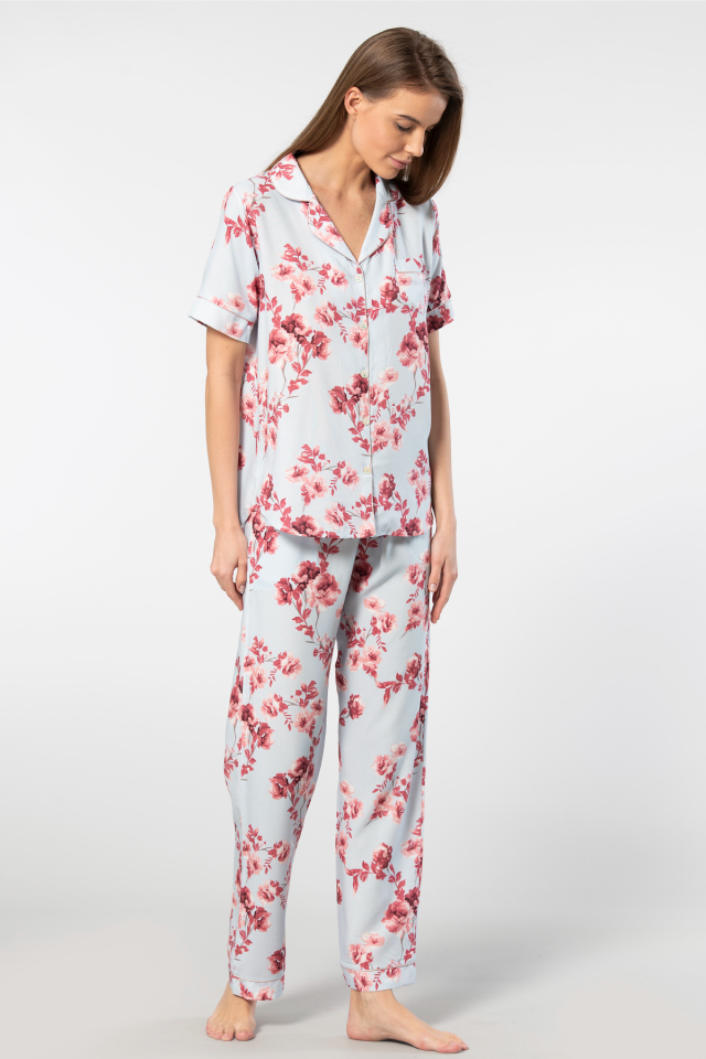 Türen Kadin Desenli Kisa Kol Dokuma Pijama Takimi