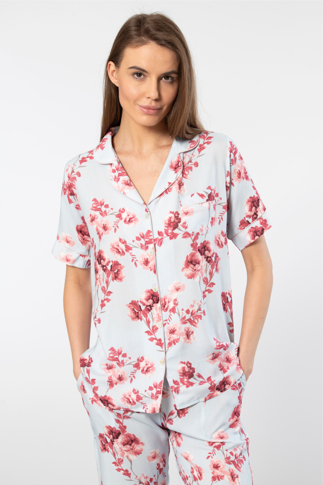 Türen Kadin Desenli Kisa Kol Dokuma Pijama Takimi