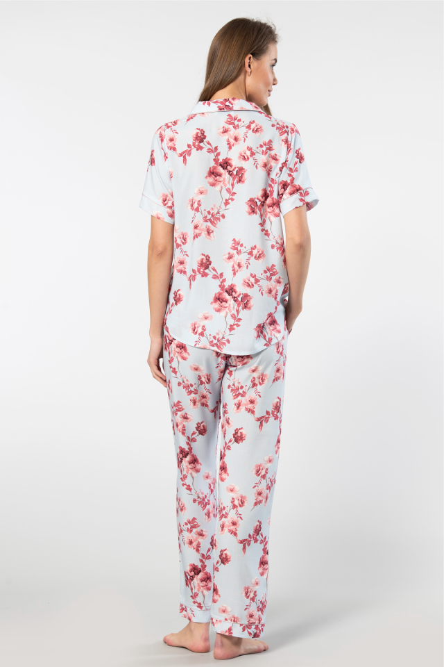 Türen Kadin Desenli Kisa Kol Dokuma Pijama Takimi