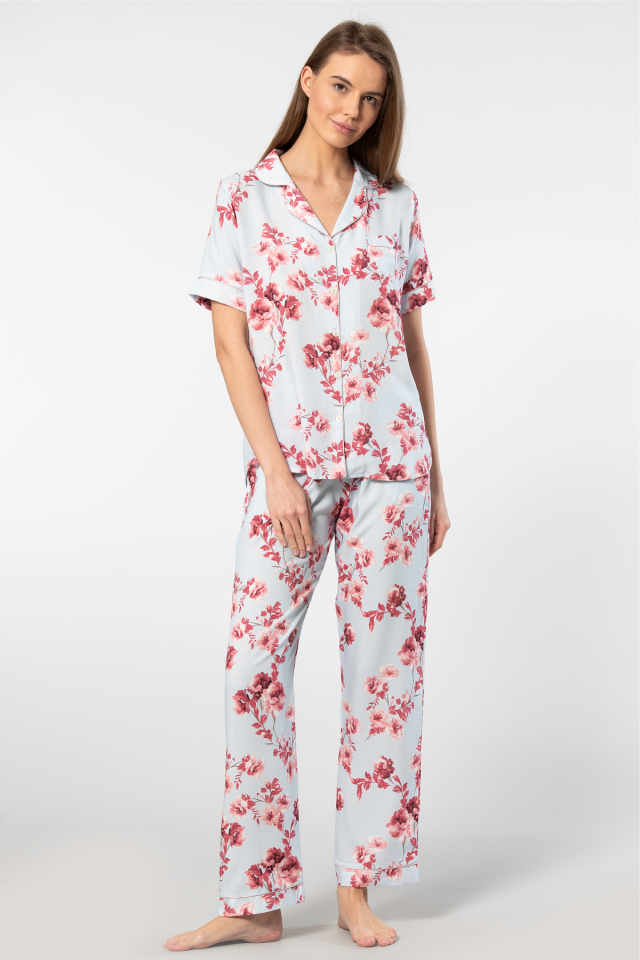 Türen Kadin Desenli Kisa Kol Dokuma Pijama Takimi