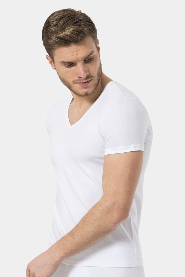 Türen Erkek V Yaka Likrali T-shirt