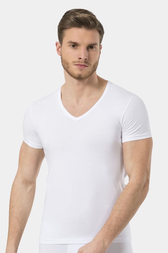 Türen Erkek V Yaka Likrali T-shirt