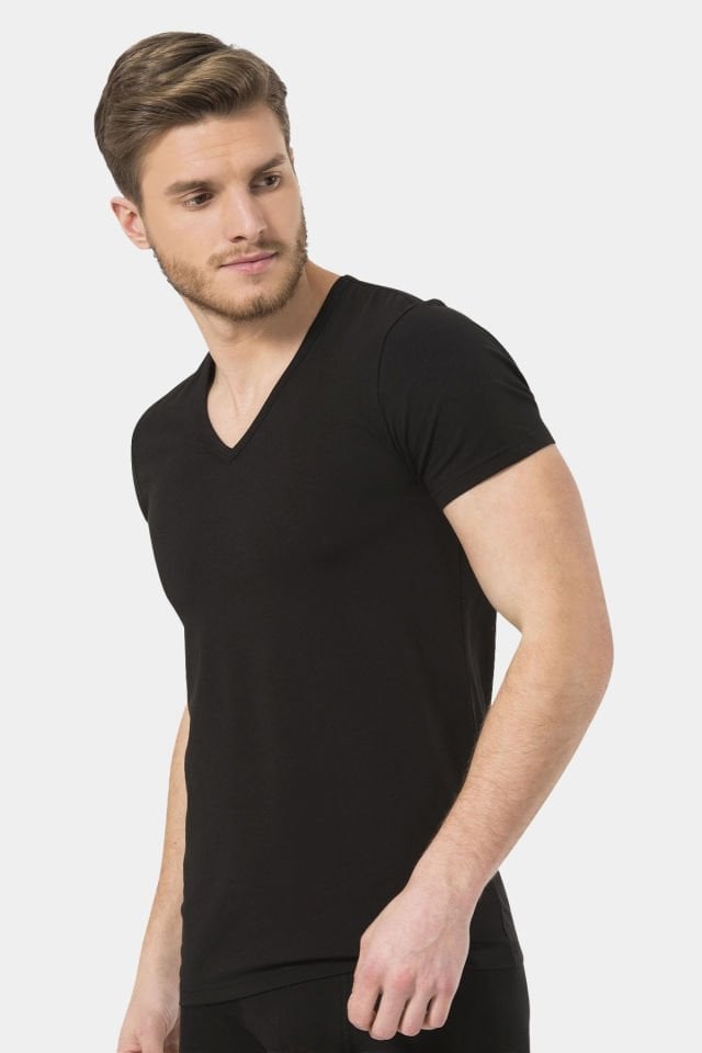Türen Erkek V Yaka Likrali T-shirt