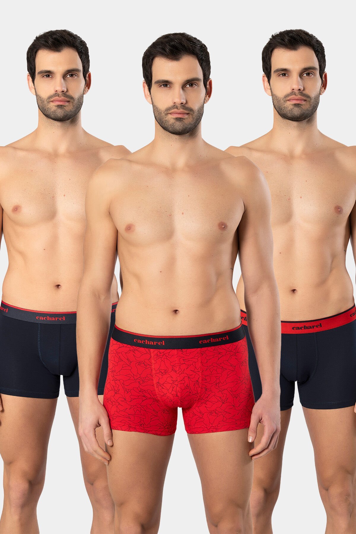 Cacharel Erkek Desenli Likrali Boxer 3'lü Paket